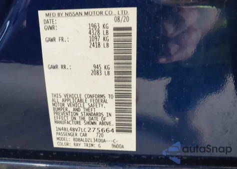 2020 Nissan Altima S Fwd from USA, damaged, VIN 1N4BL4BV7LC275664